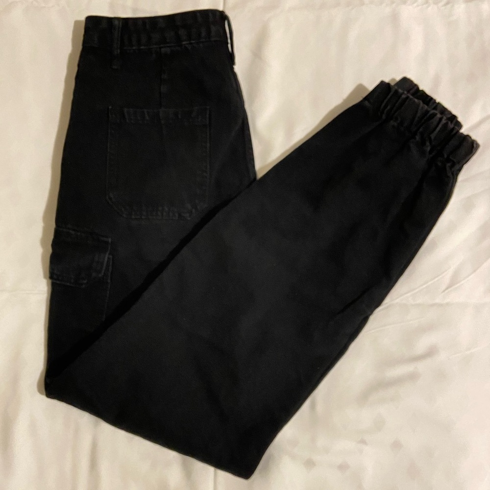 Black Cuffed Cargo Pants